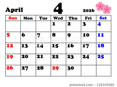2026 年 4 月曆 129105060