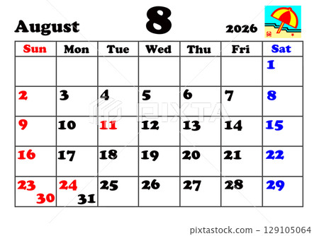 2026 年 8 月曆 129105064