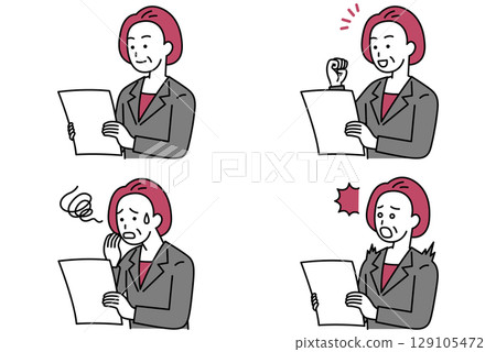 Middle-aged woman in a suit looking at documents Set 129105472