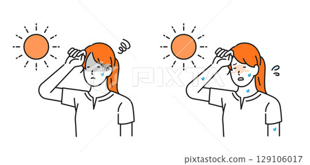 Illustration material: A woman who is unwell due to heat stroke 129106017