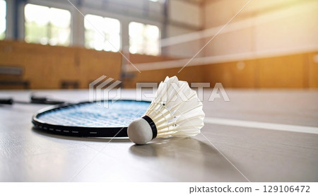 Badminton racket and shuttlecock 129106472