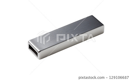 Sleek silver USB flash drive with brushed metal finish for portable data storage and transfer 129106687