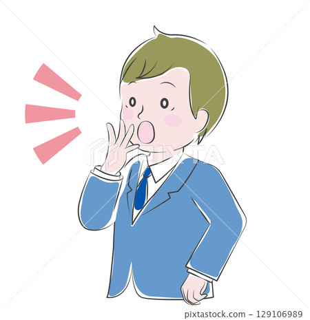 一位穿著西裝的年輕男員工感到驚訝 129106989