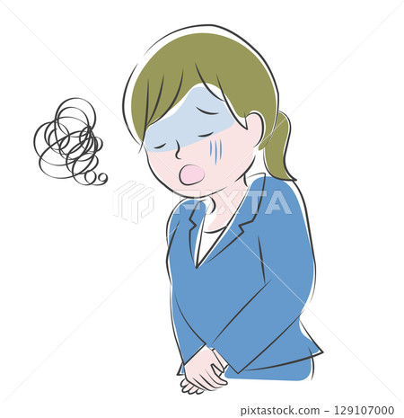 A depressed young woman in a suit apologizing A depressed young woman in a suit apologizing 129107000