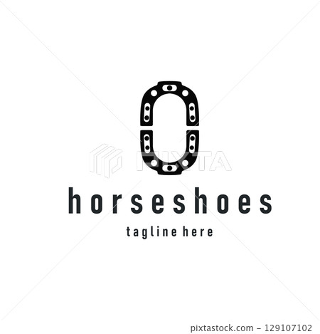 Horseshoe logo concept, illustration of a vintage retro symbol, a simple, modern Texas horseshoe concept and as a symbol of a product brand or template illustration. Horseshoe logo concept, illustration of a vintage retro symbol, a simple, modern Texas horseshoe concept and as a symbol of a product brand or template illustration. 129107102
