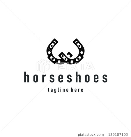 Horseshoe logo concept, illustration of a vintage retro symbol, a simple, modern Texas horseshoe concept and as a symbol of a product brand or template illustration. Horseshoe logo concept, illustration of a vintage retro symbol, a simple, modern Texas horseshoe concept and as a symbol of a product brand or template illustration. 129107103