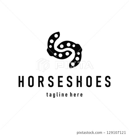 Horseshoe logo concept, illustration of a vintage retro symbol, a simple, modern Texas horseshoe concept and as a symbol of a product brand or template illustration. Horseshoe logo concept, illustration of a vintage retro symbol, a simple, modern Texas horseshoe concept and as a symbol of a product brand or template illustration. 129107121