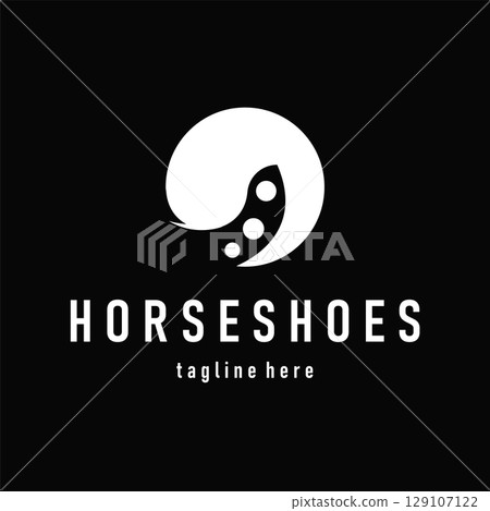 Horseshoe logo concept, illustration of a vintage retro symbol, a simple, modern Texas horseshoe concept and as a symbol of a product brand or template illustration. Horseshoe logo concept, illustration of a vintage retro symbol, a simple, modern Texas horseshoe concept and as a symbol of a product brand or template illustration. 129107122