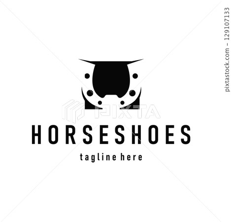 Horseshoe logo concept, illustration of a vintage retro symbol, a simple, modern Texas horseshoe concept and as a symbol of a product brand or template illustration. Horseshoe logo concept, illustration of a vintage retro symbol, a simple, modern Texas horseshoe concept and as a symbol of a product brand or template illustration. 129107133