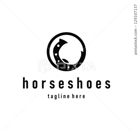 Horseshoe logo concept, illustration of a vintage retro symbol, a simple, modern Texas horseshoe concept and as a symbol of a product brand or template illustration. Horseshoe logo concept, illustration of a vintage retro symbol, a simple, modern Texas horseshoe concept and as a symbol of a product brand or template illustration. 129107137
