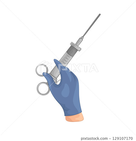 Illustration of Hand Holding Syringe  129107170
