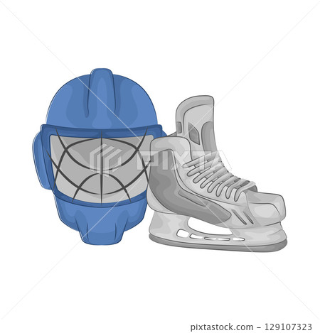 Illustration of Hockey helmet and hockey shoes Illustration of Hockey helmet and hockey shoes 129107323