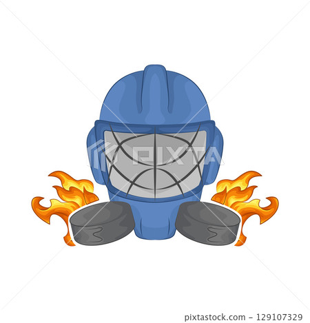 Illustration of Hockey helmet and hockey puck 129107329