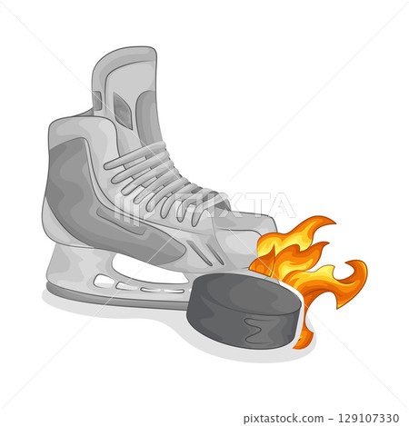 Illustration of Hockey shoes and hockey puck 129107330
