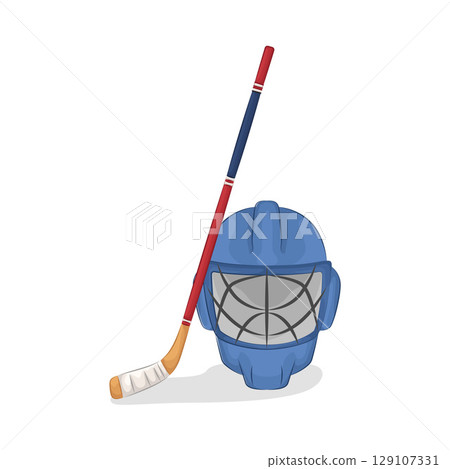 Illustration of Hockey helmet and hockey stick 129107331