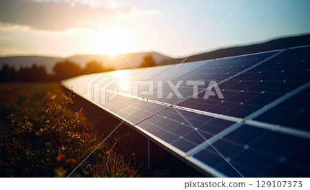 Solar panels bathed in sunlight Solar panels bathed in sunlight 129107373