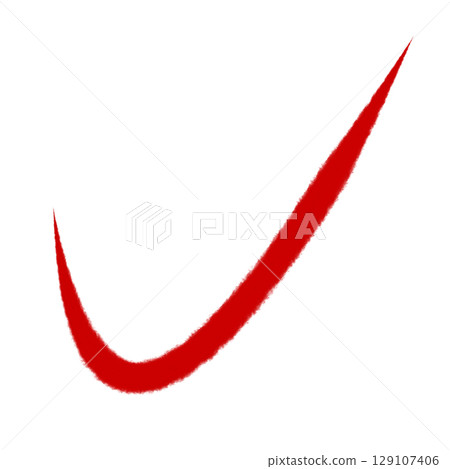 Red curved check mark on transparent background 129107406