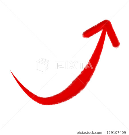 透明背景上紅色手繪彎曲箭頭（向上） 129107409