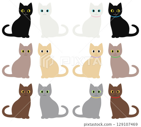 Cats of various colors, stray cats and pet cats facing each other set Cats of various colors, stray cats and pet cats facing each other set 129107469