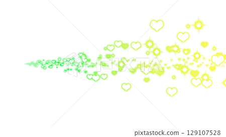Green and yellow heart sparkle effect on transparent background 129107528