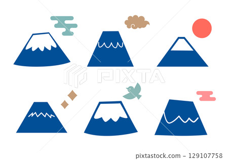 富士山和吉祥物品插圖圖示集 129107758
