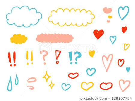 Cute doodle-style clouds and hearts Cute doodle-style clouds and hearts 129107794