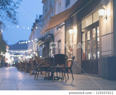 燈光景觀，夜晚，咖啡館，室外，歐洲街角，街道，露台，市區，街景 129107821