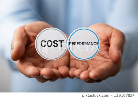 Two simple labels that symbolize cost and performance 129107824