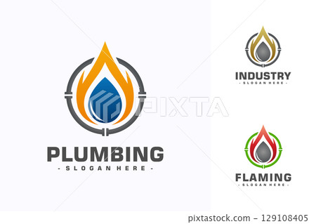 Water drop and pipe icon vector. Energy logo design template. 129108405