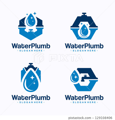 Set of water plumbing icon vector. House maintenance logo design template. 129108406