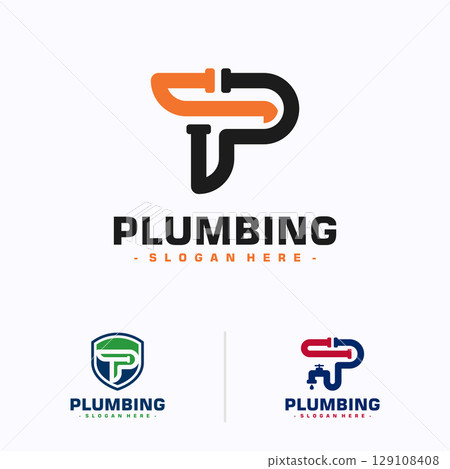 Letter P plumbing logo design template. Vector illustration Letter P plumbing logo design template. Vector illustration 129108408