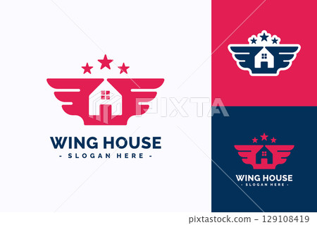 House wing logo design template. Real estate concept. Creative vector symbol. House wing logo design template. Real estate concept. Creative vector symbol. 129108419