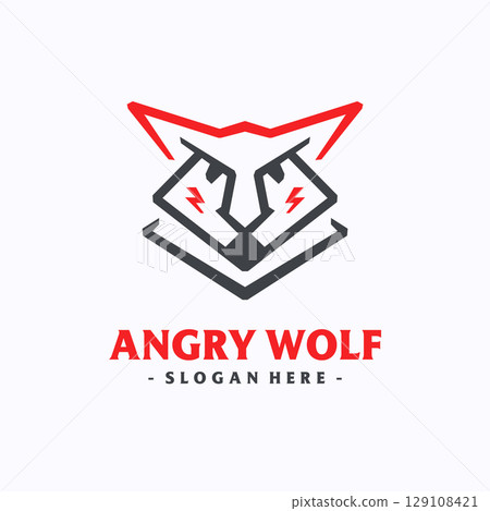 Angry Wolf logo design template. Strong wolf head concept. Creative vector symbol. 129108421