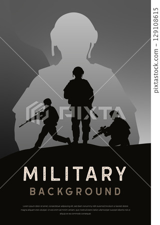 Military silhouette background. Armed concept. Vector illustration poster design template Military silhouette background. Armed concept. Vector illustration poster design template 129108615