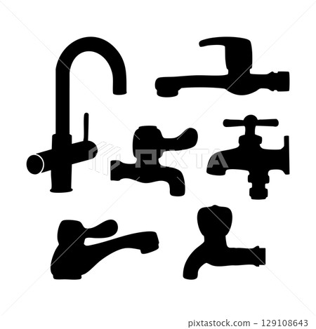 Water tap silhouettes. Black and white Vector Illustration Water tap silhouettes. Black and white Vector Illustration 129108643
