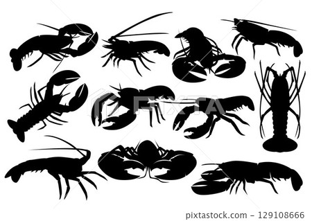 Set of Lobster silhouette design. Black and white Vector Illustration 129108666
