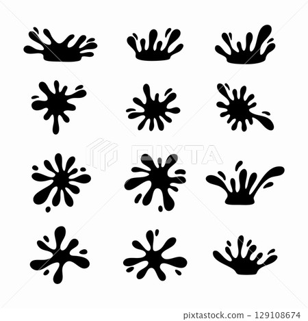 Splash water silhouettes. Black and white Vector Illustration 129108674