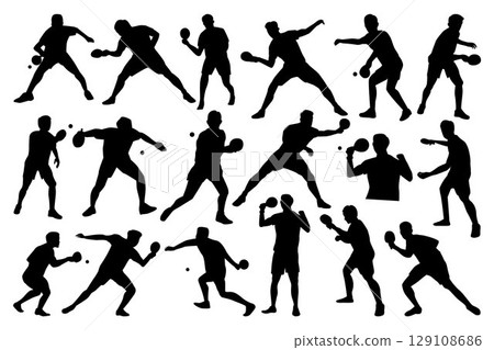 Table tennis player silhouettes. Black and white Vector Illustration 129108686