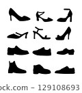 Man and woman footwear silhouettes. Black and white Vector Illustration 129108693