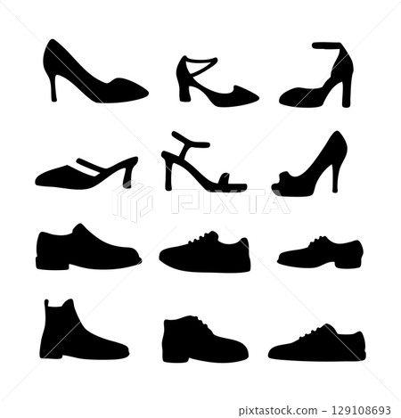 Man and woman footwear silhouettes. Black and white Vector Illustration 129108693