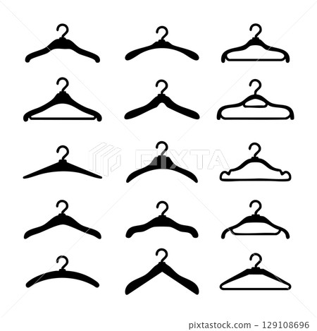 Set of hanger icon silhouette. Black and white clip art vector illustration 129108696