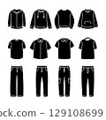 Set of menswear icon silhouette. Black and white clip art vector illustration 129108699