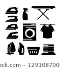 Set of laundry icon silhouette. Black and white clip art vector illustration 129108700