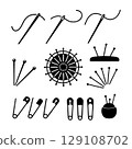 Set of needle icon silhouette. Black and white clip art vector illustration 129108702