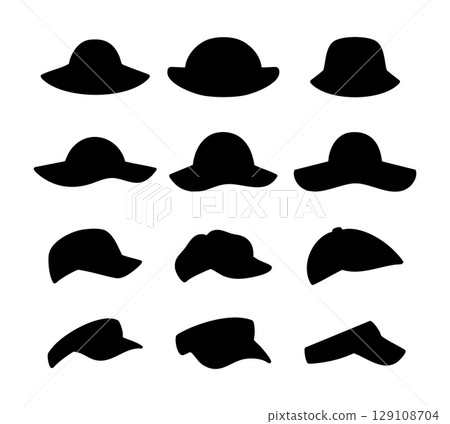 Set of hat icon silhouette. Black and white clip art vector illustration Set of hat icon silhouette. Black and white clip art vector illustration 129108704