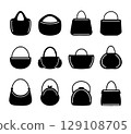 Set of handbag icon silhouette. Black and white clip art vector illustration 129108705