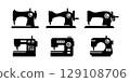 Set of sewing machine icon silhouette. Black and white Vector Illustration 129108706