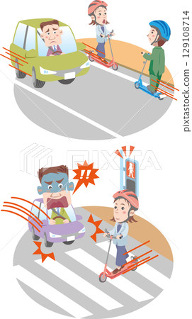 Traffic Safety (Kick Scooter/Electric Scooter Traffic Rules and Troubles, Keeping on the Right Side, and Running Red Lights) 129108714