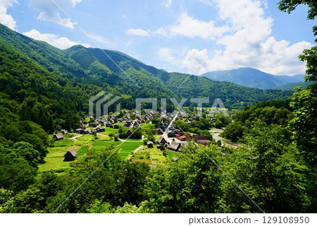 白川鄉合掌屋的美麗夏日風景 白川鄉合掌屋的美麗夏日風景 129108950