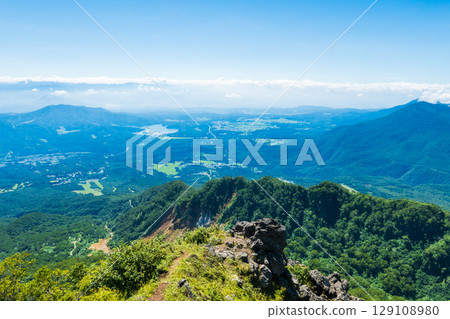 Climbing Mt. Myoko in summer (view of Lake Nojiri from the summit of the south peak) 129108980